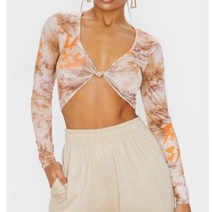 PLT Orange tie dye printed twist front crop top